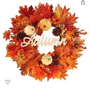 16" Fall Wreath for Front Door, Autumn Decor for Home, Wall, Porch, Windows,